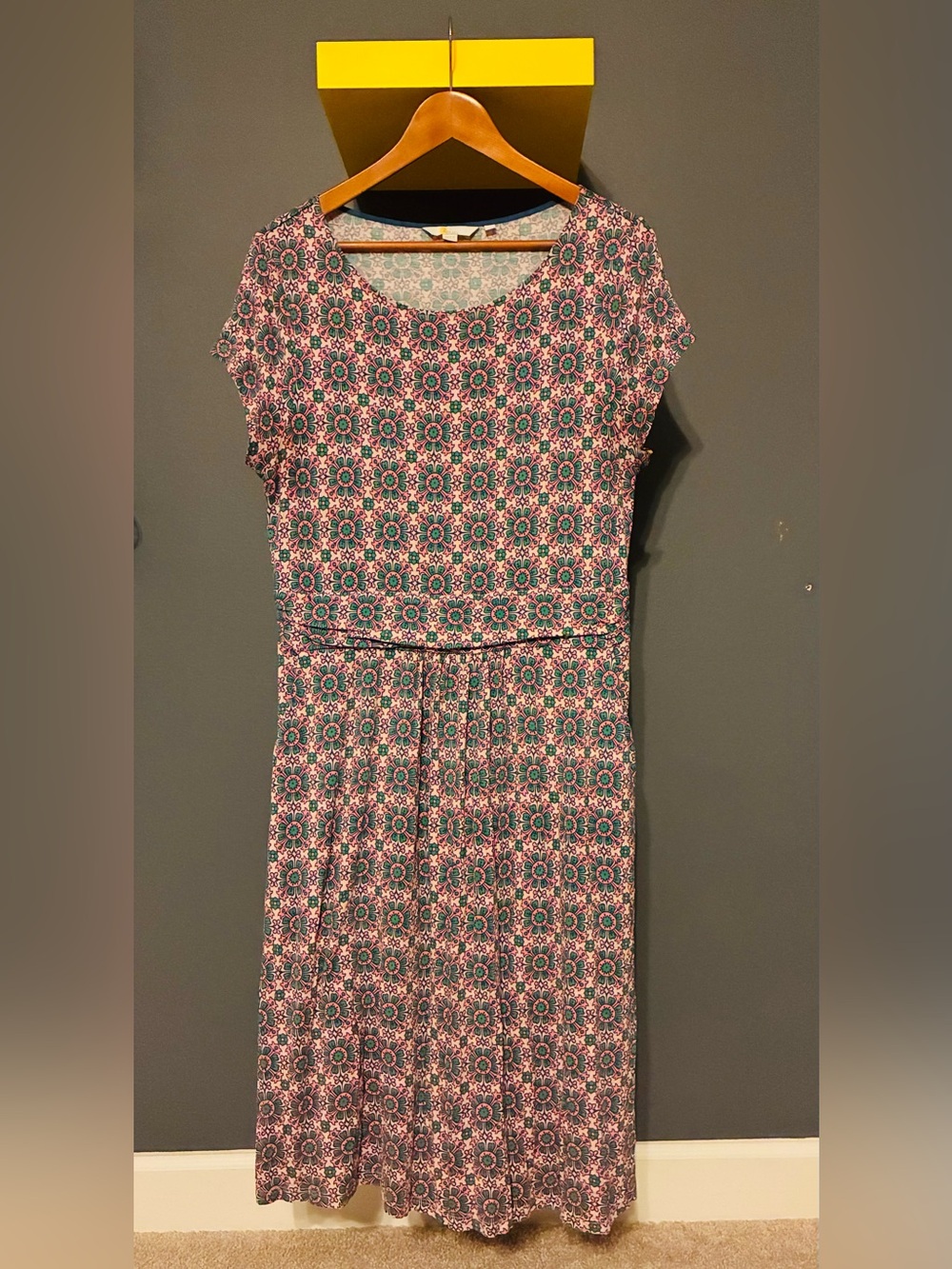 Boden Pink and Teal Floral Geo Midi Dress